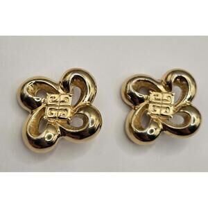 vintage Givenchy Paris New York Gold Plated Logo Bow Flower Knot ClipOn Earrings